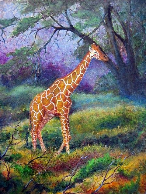 Animal Painting - African Giraffe by Al Ferrand