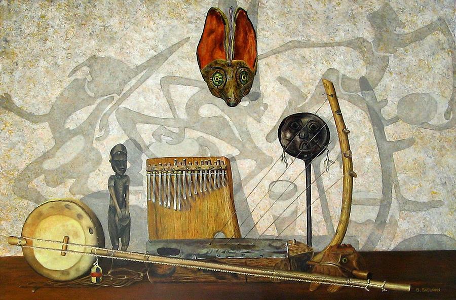 African Musical Instruments Painting by Ben Saturen