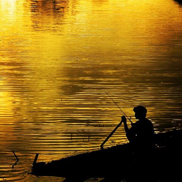 Silhouette Photograph - afternoon Fishing #fishing #river by Bimo Pradityo