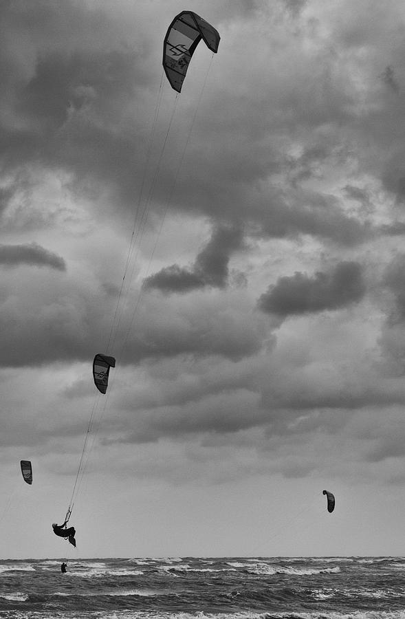 Nature Photograph - Airborne Kite Surfer by Douglas Barnard