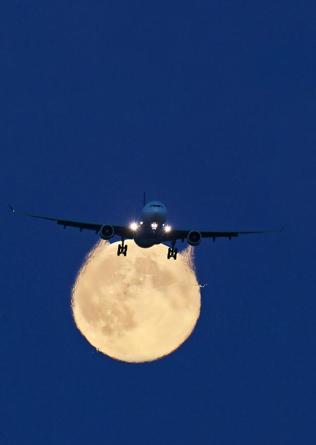 Transportation Photograph - Airbus 330 Passing In Front Of The Moon by David Nunuk