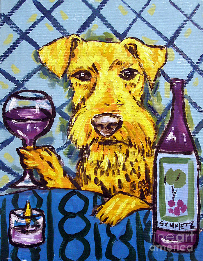 Dog Painting - Airedale Terrier at the Wine Bar by Jay  Schmetz
