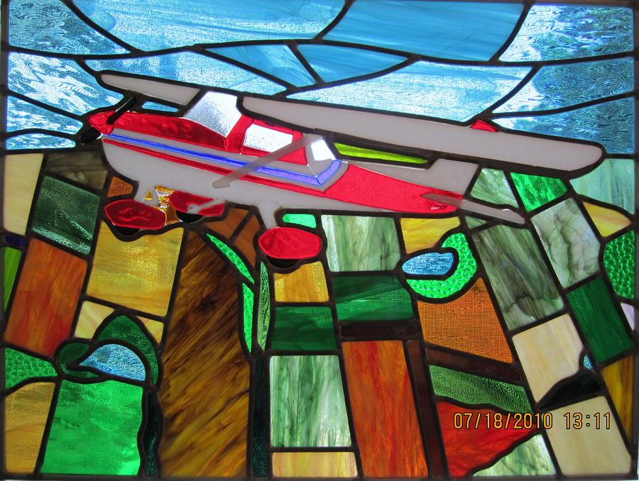 Stained Glass Painting - Airplane in Flight by Gladys Espenson