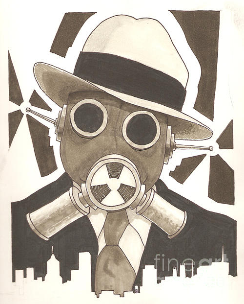 City Drawing - Al Capone Gas Mask by Sam Miller
