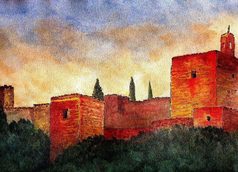 Sunset Painting - Alhambra at sunset by Barbara Smith