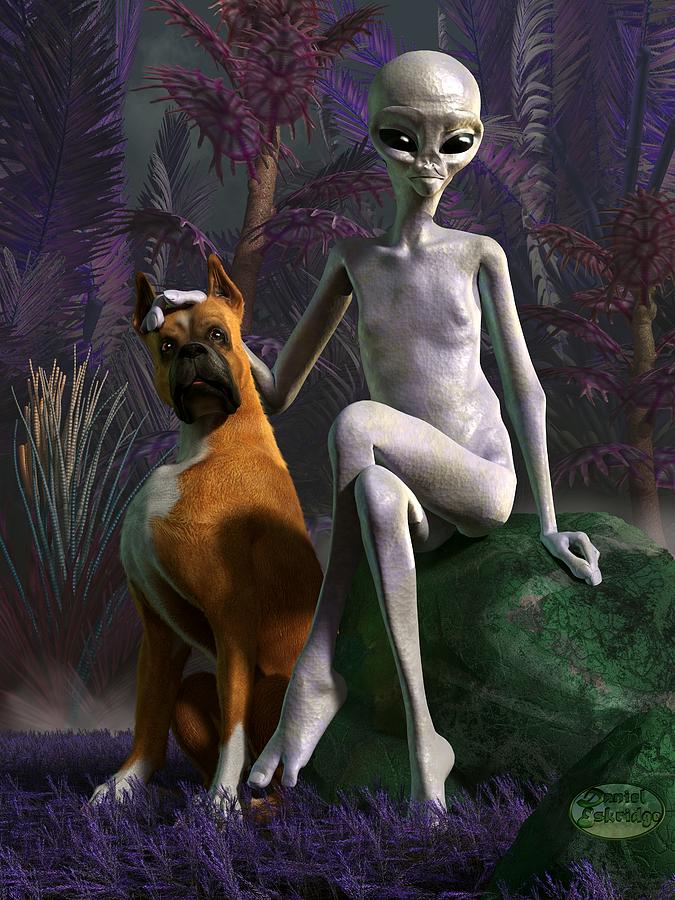 Alien And Dog Digital Art