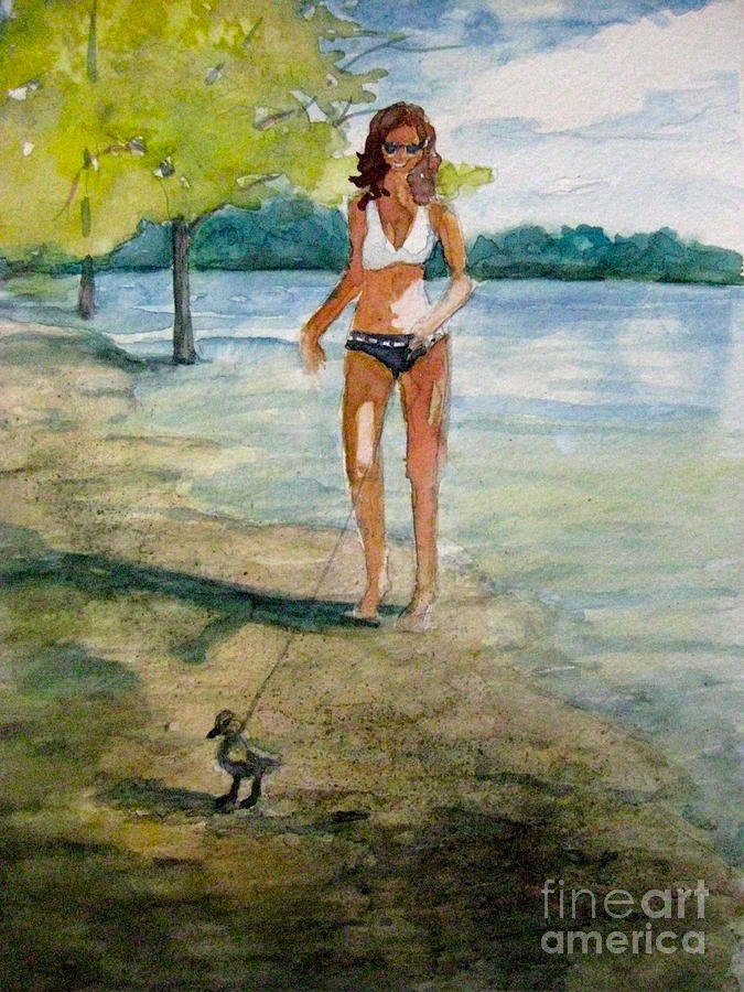 Aline Walking A Duckling Painting by Gretchen Allen