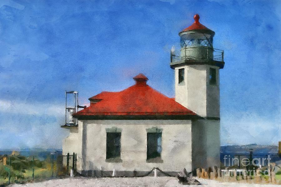 Alki Point Lighthouse in Seattle Washington Digital Art by Mary Warner