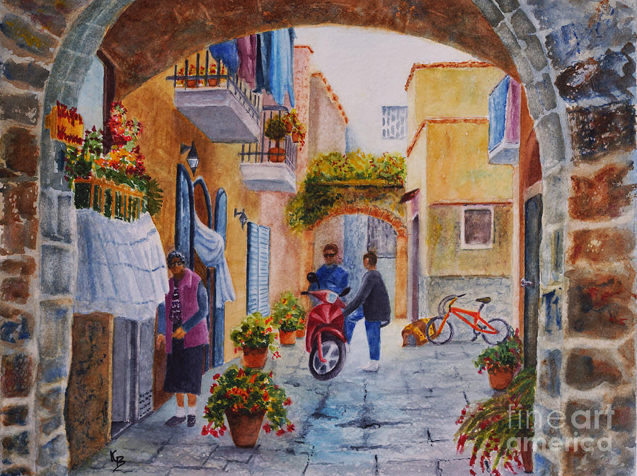 Alley Chat Painting by Karen Fleschler