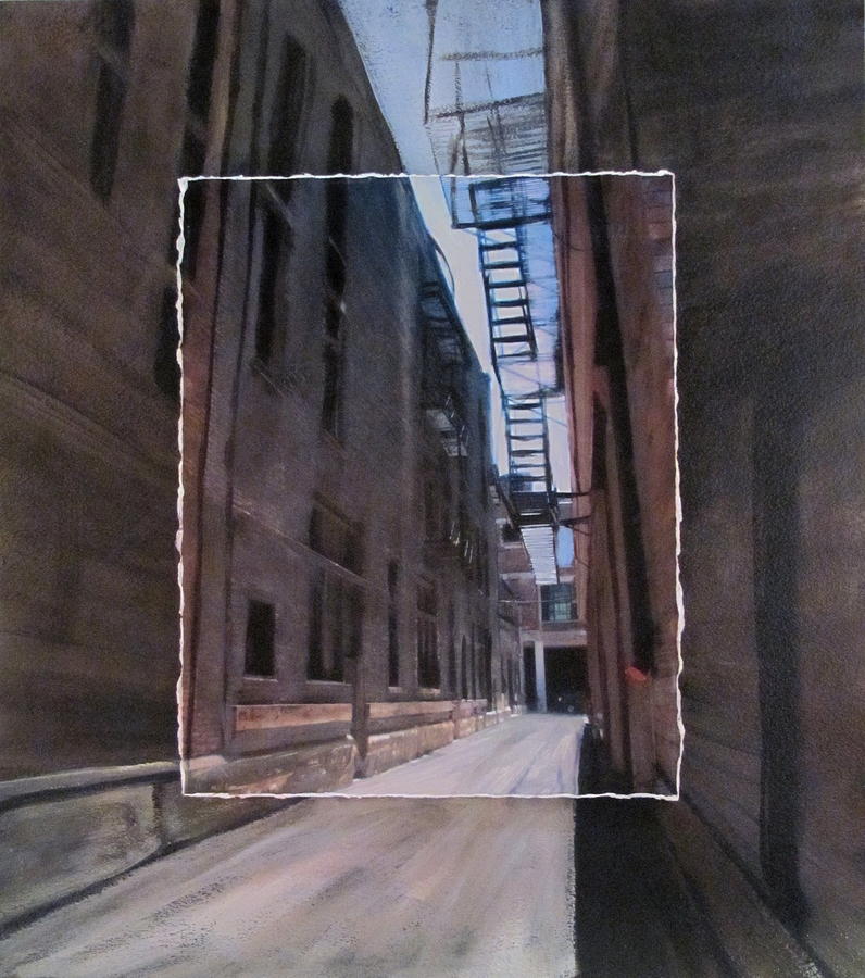 Alley with Fire Escape layered Mixed Media by Anita Burgermeister