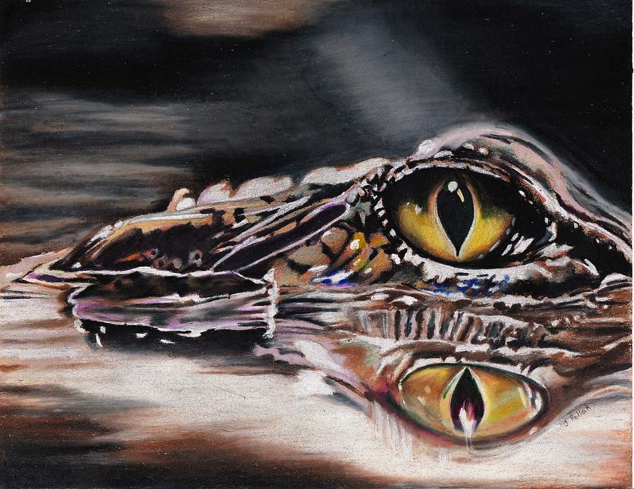 Jaws Drawing - Alleyegator by Joan Pollak