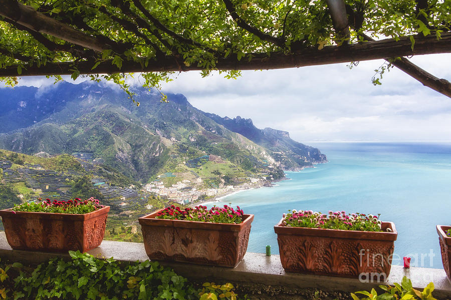 Landscape Photograph - Amalfi Coast Vista from Under a Trellis by George Oze