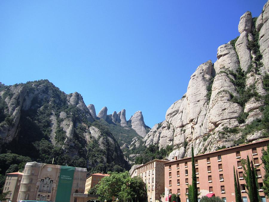 Amazing Montserrat Mountain Rock Encapsulated Buildings Near Barcelona Spain Photograph by John Shiron