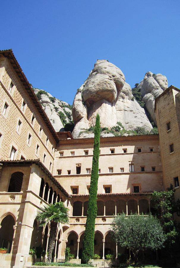 Amazing Montserrat Mountain Rock Encapsulated Moorish Building Near Barcelona Spain Photograph by John Shiron