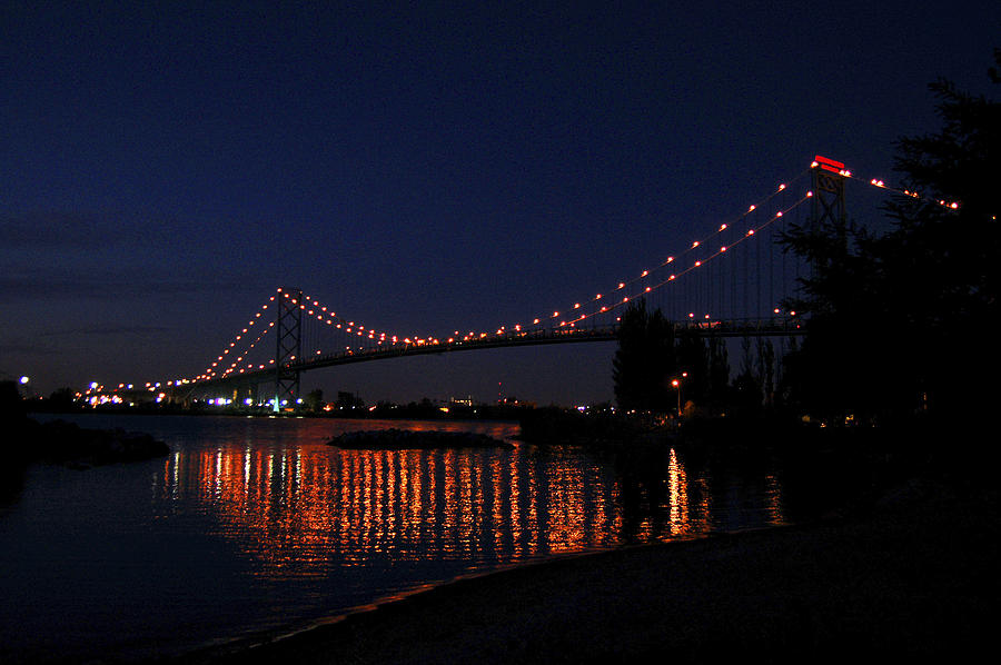 Ambassador Bridge at night Photograph by Wade Clark