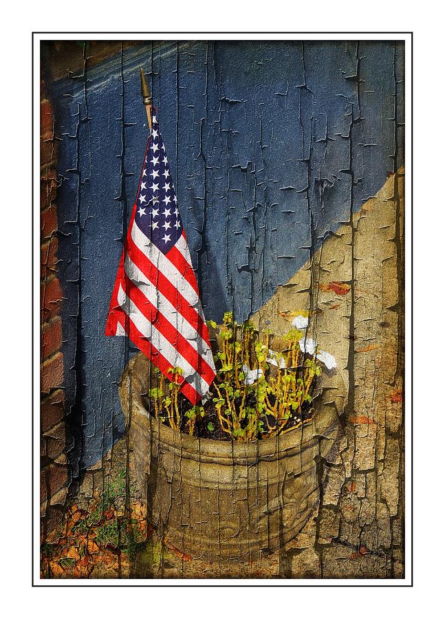 American Flag in Flower Pot - 1 Photograph by Larry Mulvehill