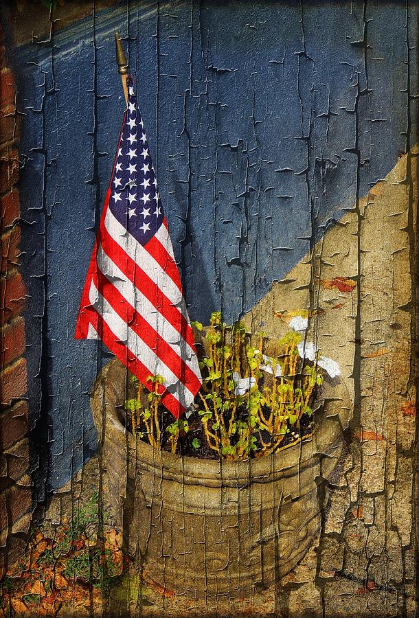 American Flag in Flower Pot - 2 Photograph by Larry Mulvehill