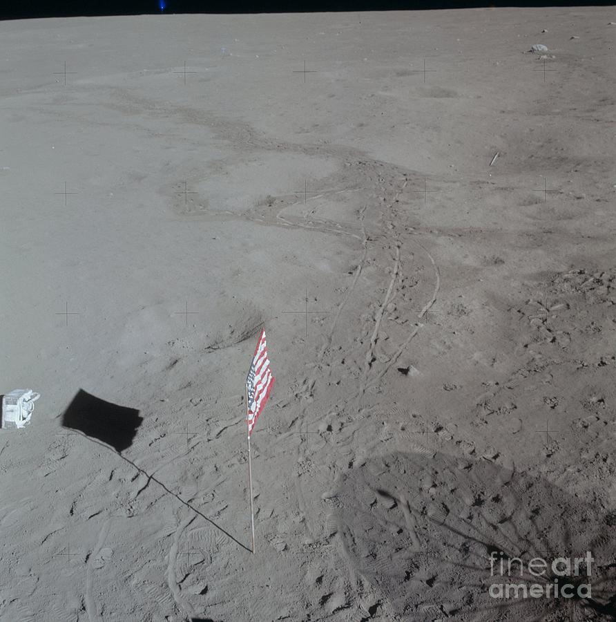 Flag Photograph - American Flag On Moon by Nasa