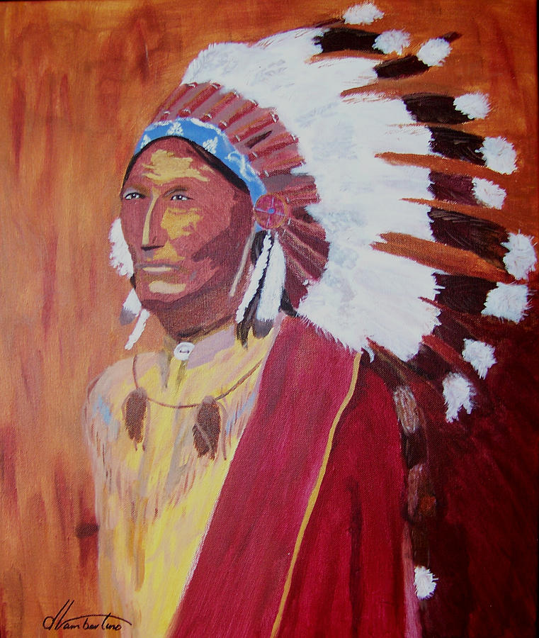 American Indian  Chief 1900  Painting by David Lambertino