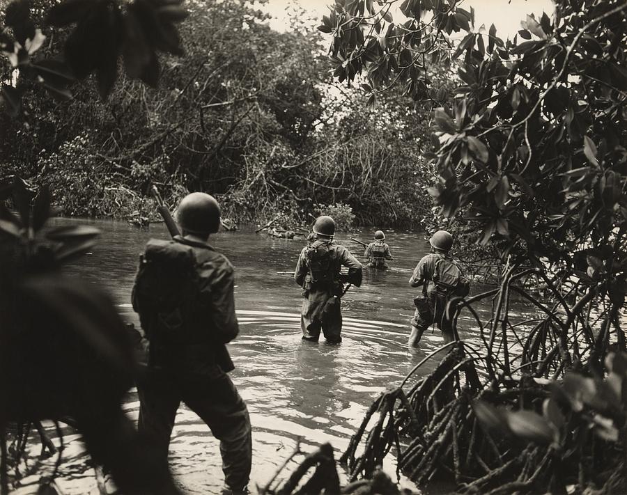 History Photograph - American Soldiers Wading Through Water by Everett