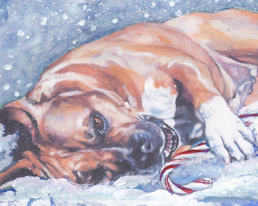 American Staffordshire Terrier Christmas Painting by Lee Ann Shepard