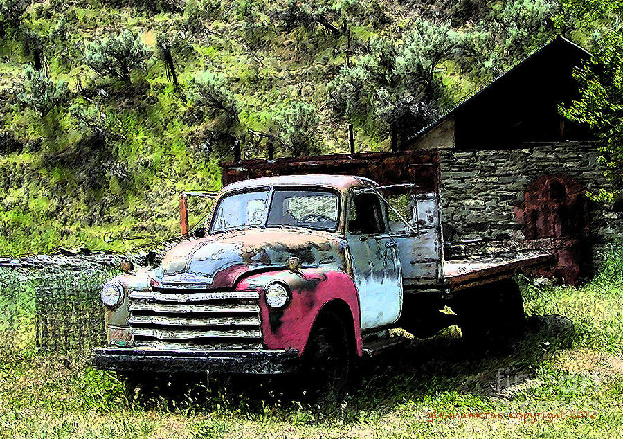 American Vintage Truck Many A Mile Painting by Glenna McRae - Fine Art ...