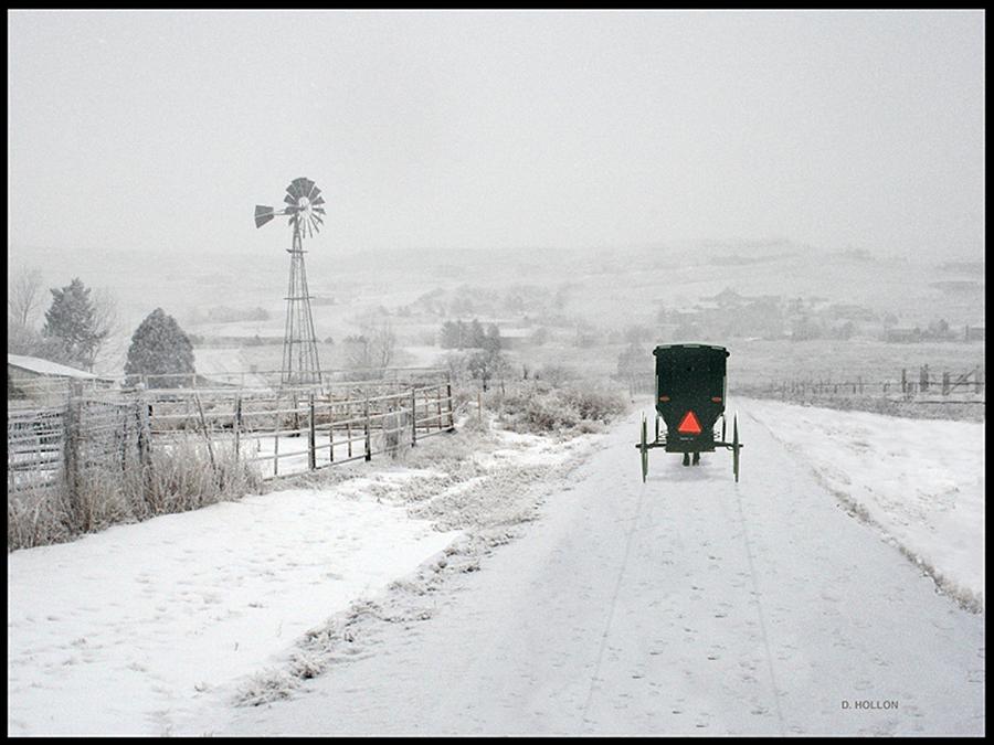 Winter Landscape Photograph - Amish Buggy by Dick Hollon