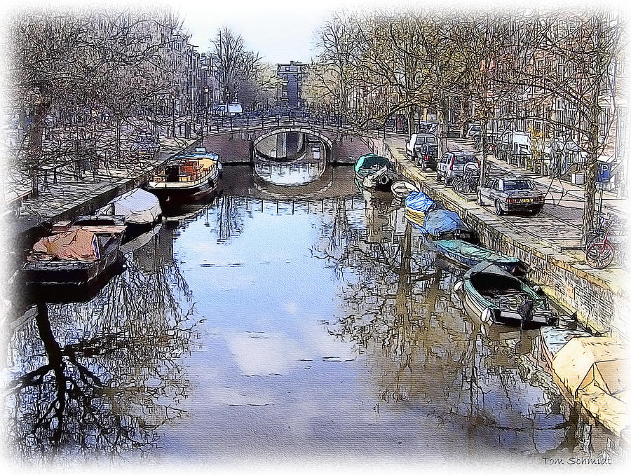 Amsterdam Canal Painting by Tom Schmidt