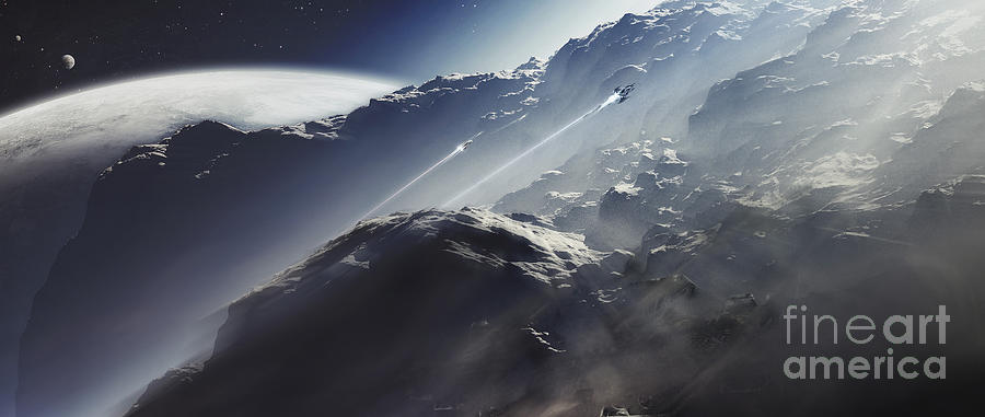 Space Digital Art - An Alien Scout Ship Escapes A Terra by Tomasz Dabrowski