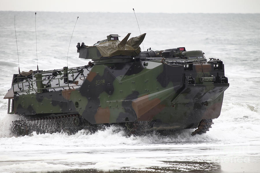Transportation Photograph - An Amphibious Assault Vehicle Drives by Stocktrek Images