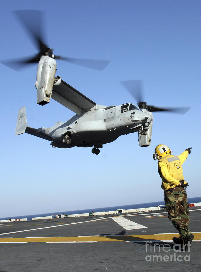 An Mv-22 Osprey Launches From The Uss Photograph by Stocktrek Images
