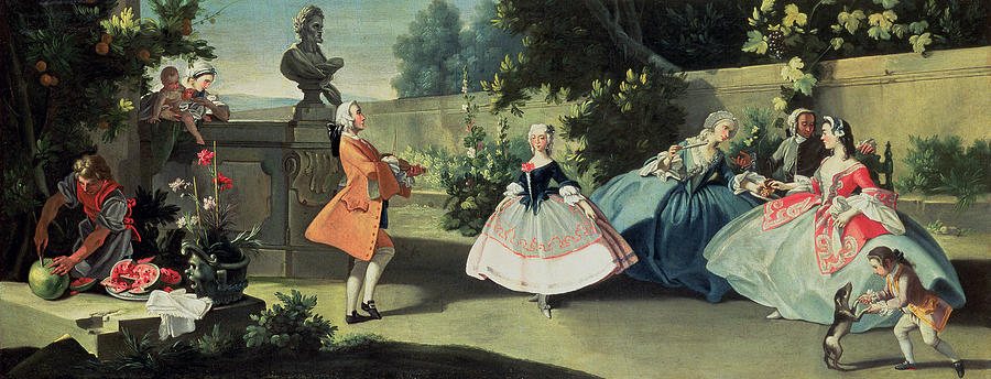 Watermelon Painting - An Ornamental Garden with a Young Girl Dancing to a Fiddle by Filippo Falciatore