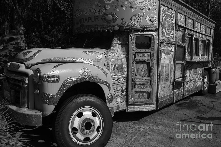 Anandapur Bus Animal Kingdom Walt Disney World Prints Black and White Photograph by Shawn OBrien