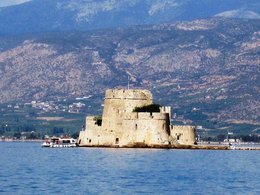 Ancient Castle in Nafplion Bay Water in Greece Photograph by John Shiron