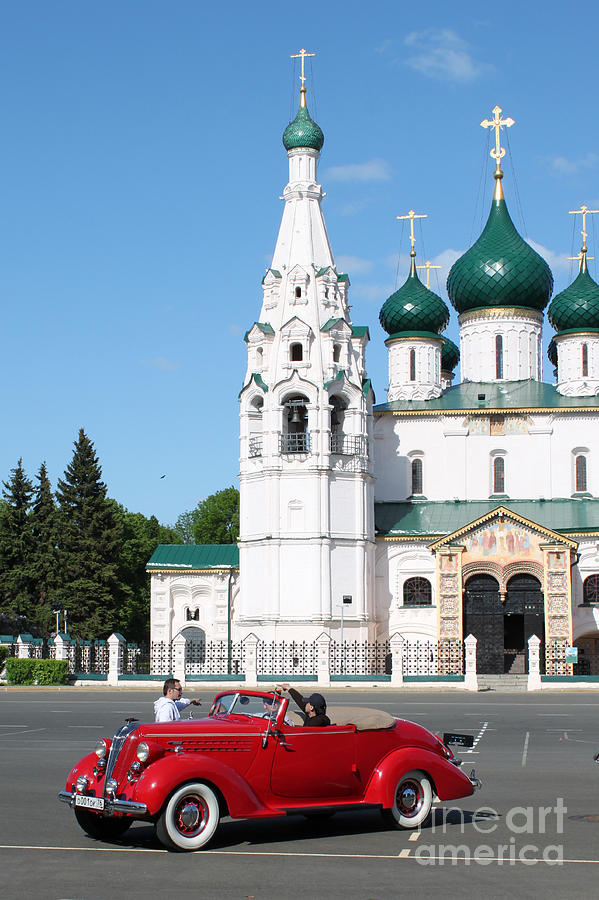 Architecture Photograph - Ancient church and car by Evgeny Pisarev