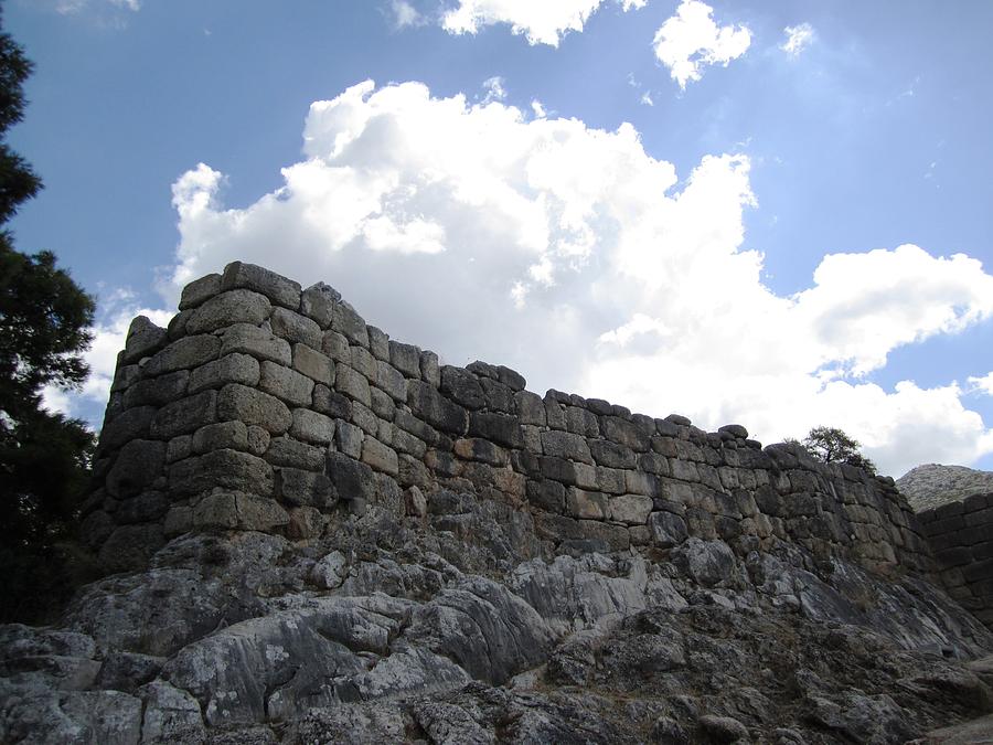 Ancient Hilltop Mountain Range and Archeological Man Made Stone Remains in Mycenae Greece Photograph by John Shiron