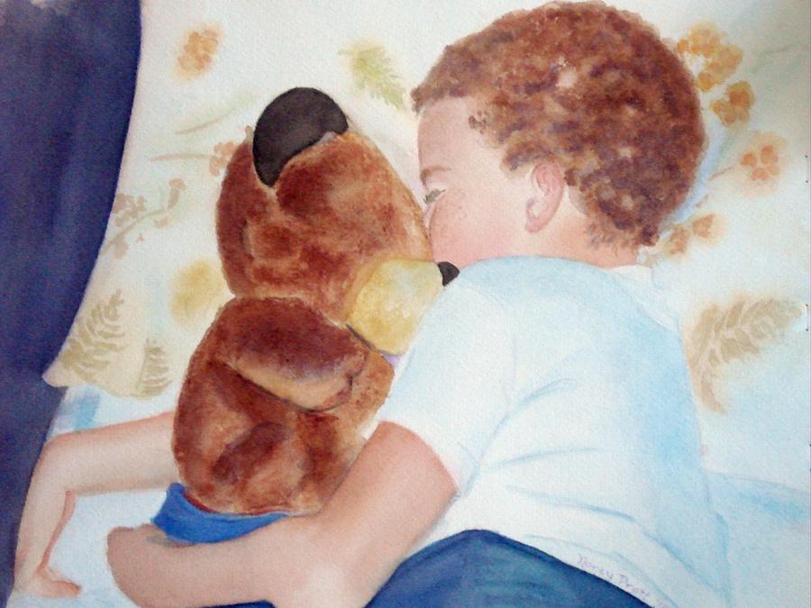 Stuffed Animal Painting - Andy and DoggieBear by Nancy Pratt