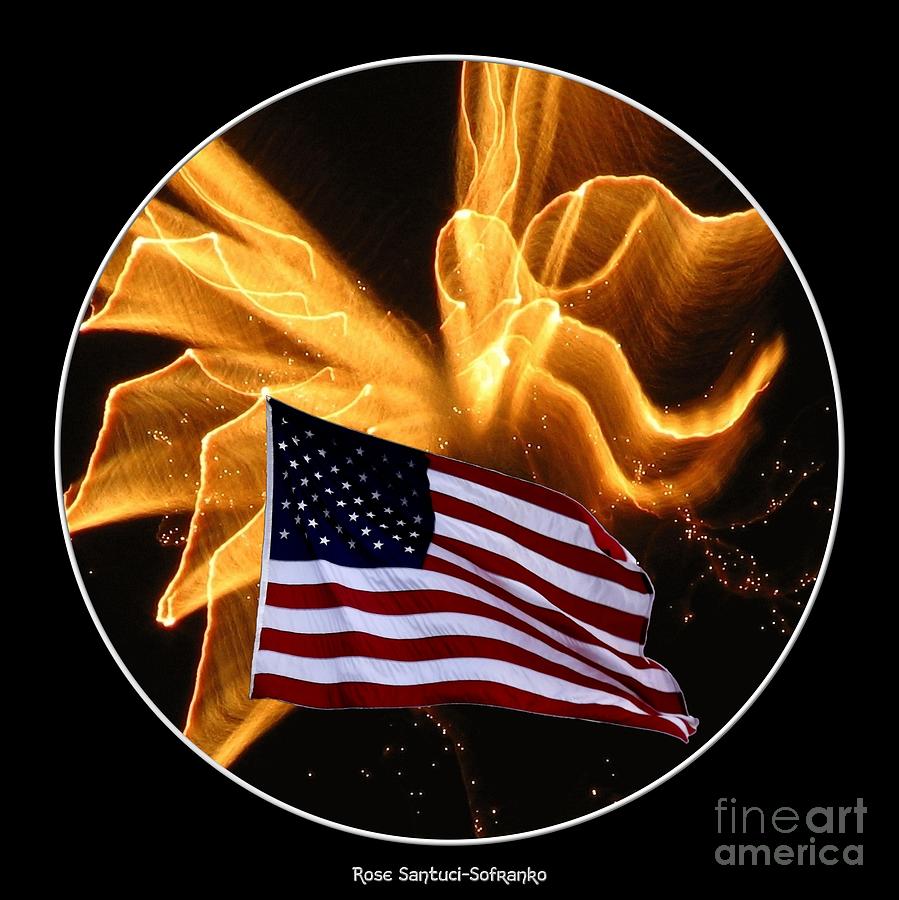 Angel Fireworks and American Flag Photograph by Rose Santuci-Sofranko