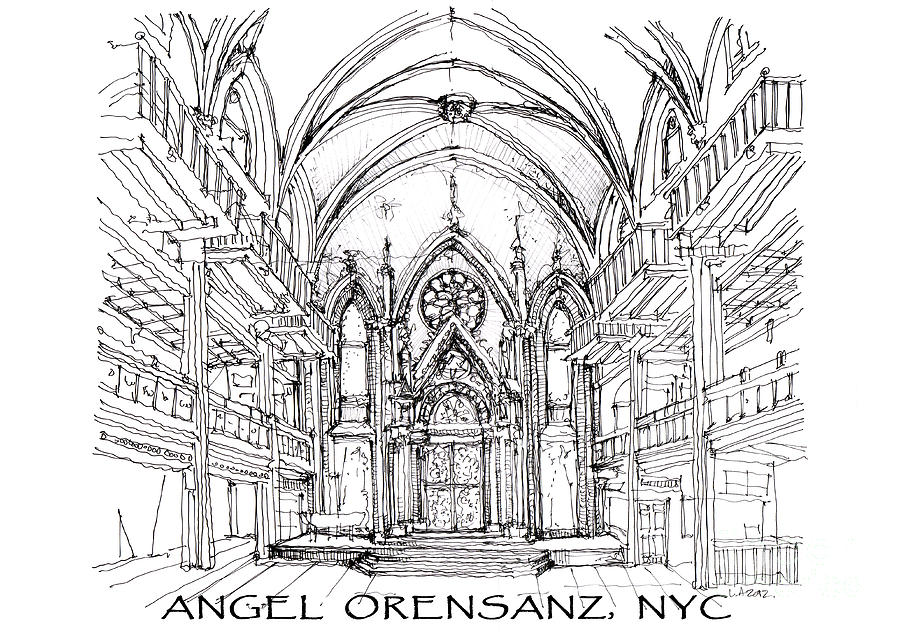 Architecture Drawing - Angel Orensanz sketch with title by Building  Art