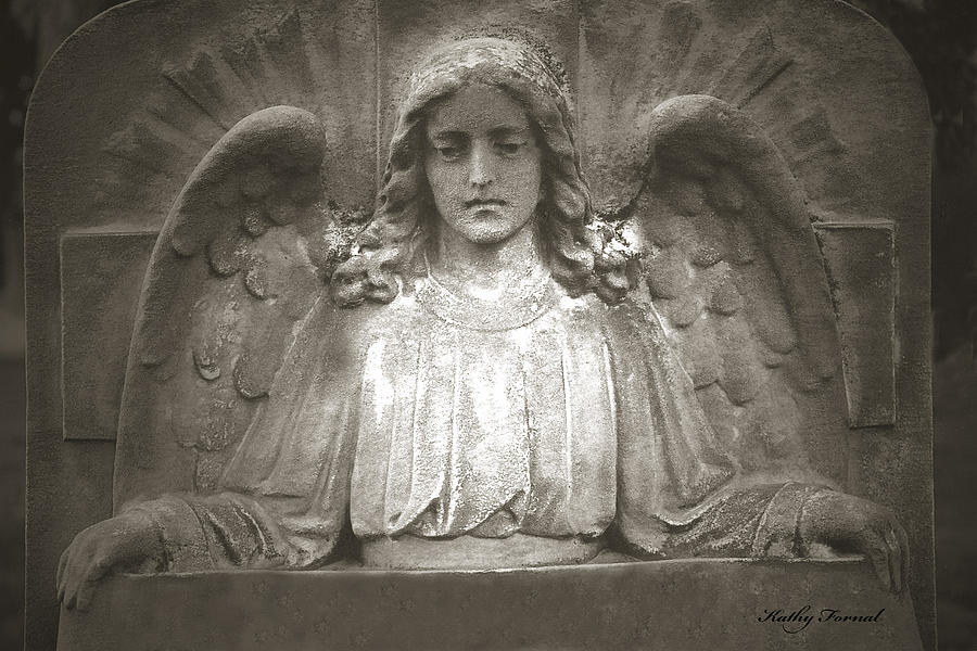 Stone Angels Photograph - Angel Sitting At Grave  - Guardian Angel  by Kathy Fornal
