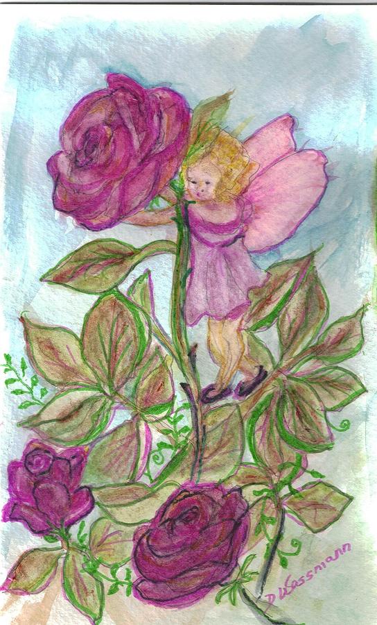 Rose Painting - Angel Smelling Rose by Debbie Wassmann