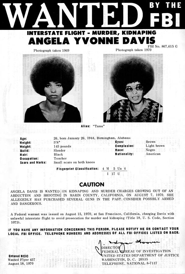 Activist Photograph - Angela Davis Fbi Wanted Ad, August 8th by Everett