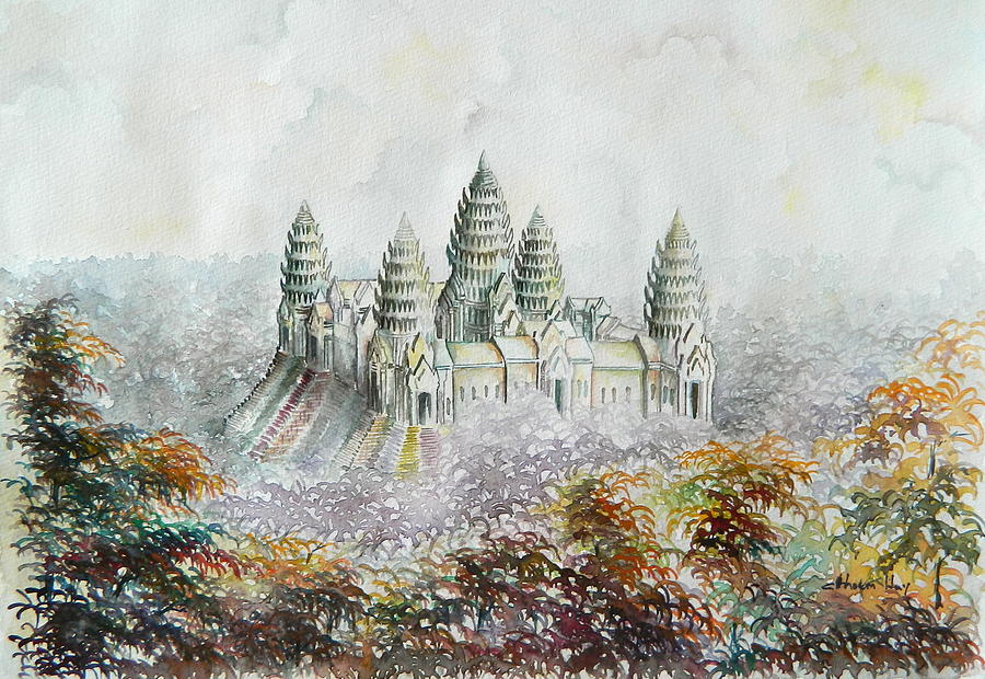 Angkor Wat Rising into th Sky Drawing by Hay Chhoem Fine Art America