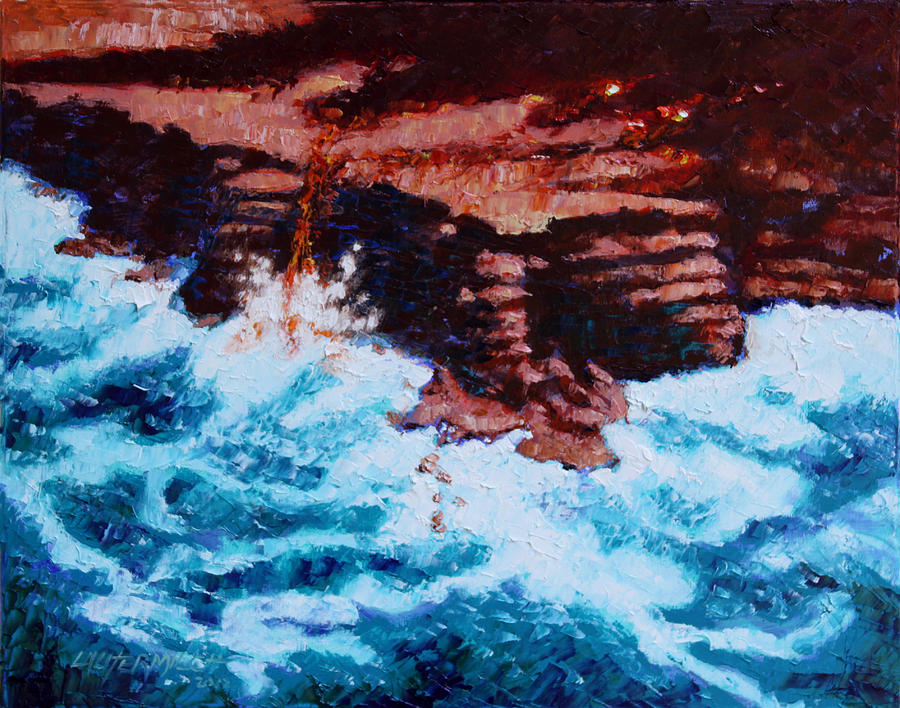 Ocean Painting - Angry Ocean and Land by John Lautermilch