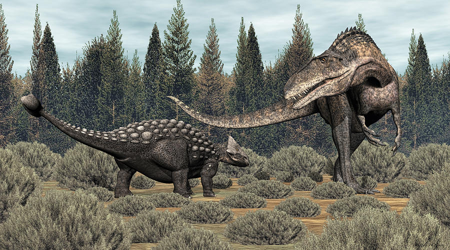 Ankylosaurus vs Acrocanthosaurus Digital Art by Walter Colvin