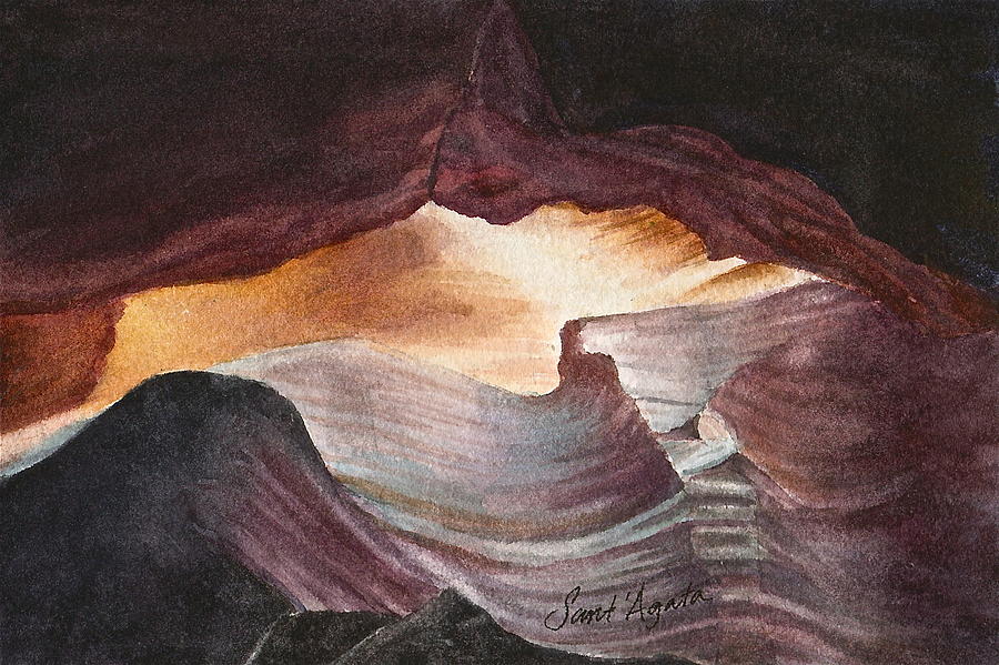 Antelope Canyon Watercolor Painting by Frank SantAgata
