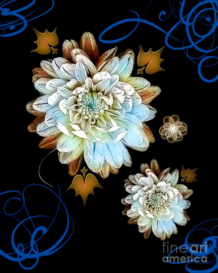 Flower Digital Art - Antique Blues by Ruth Kongaika Flower Digital Art - Antique Blues by Ruth Kongaika