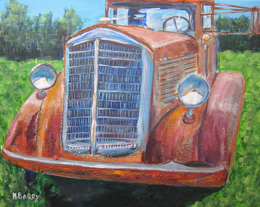 Antique Brockway Truck Portrait Painting by Kathryn Barry