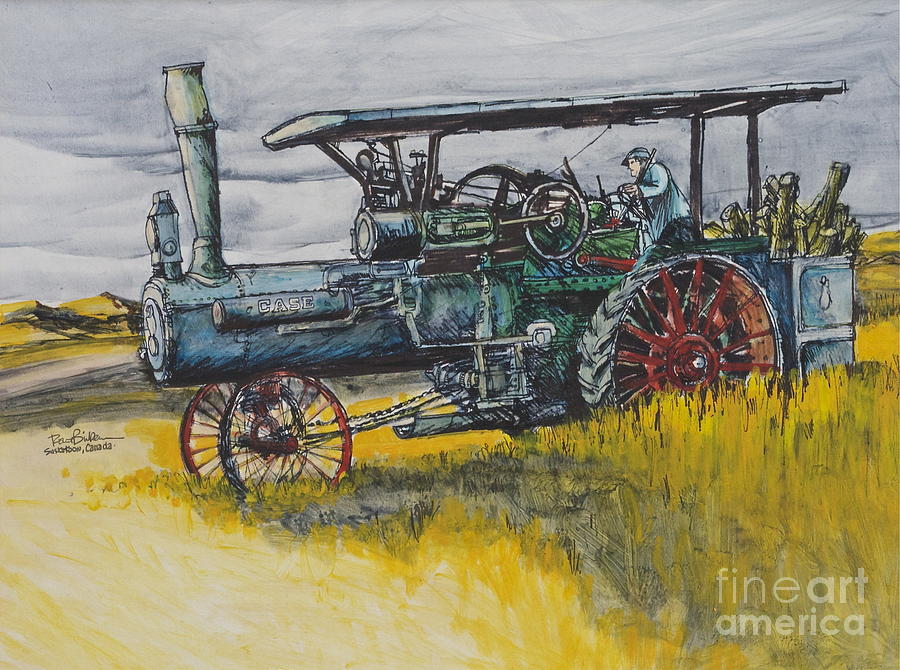 Antique Case Steam Tractor Saskatoon Canada Painting by Robert Birkenes