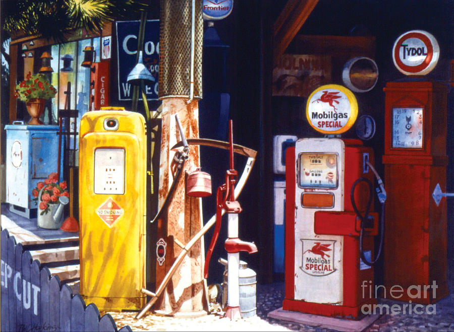 Still Life Painting - Antique Gas Pumps by Phil Hopkins